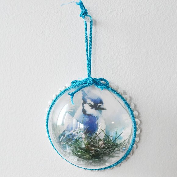 Handmade Winter Blue Jay Bird Christmas Ornament Recycled Christmas Decor - Picture 1 of 5